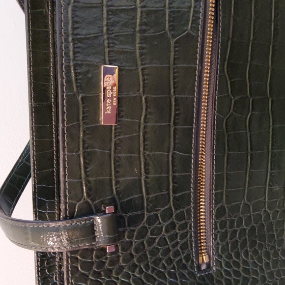 NWOT KATE SPADE Patton Green Leather CROC Embossed 100% Cowhide.  19”x 11”x5” - Picture 5 of 8